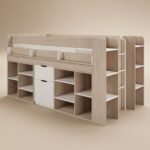 Micah Mid Sleeper Bed with Pull-Out Desk & Storage Oak & White - Image 5