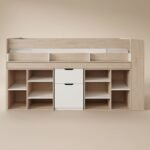 Micah Mid Sleeper Bed with Pull-Out Desk & Storage Oak & White - Image 6