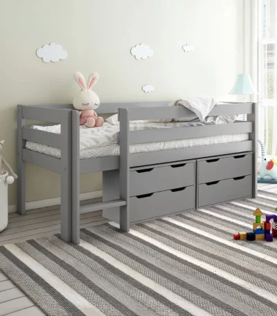Mid Sleeper Shorty with Chest of Drawers Grey