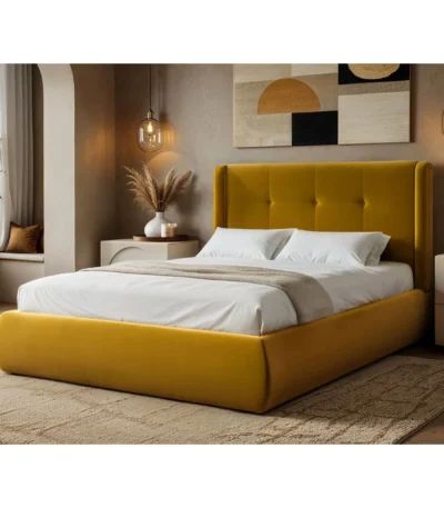 Monte Velvet Winged Button Headboard Ottoman Bed