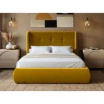 Monte Velvet Winged Button Headboard Ottoman Bed