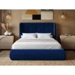 Monte Velvet Winged Button Headboard Ottoman Bed