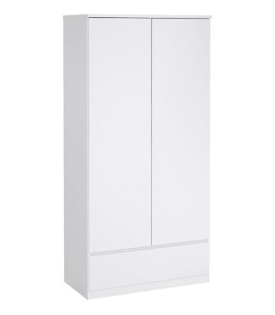 Naia Wardrobe with 2 Doors 1 Drawer in White High Gloss
