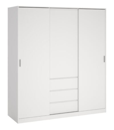Naia Wardrobe with 2 Sliding Doors + 1 Door + 3 Drawers in White
