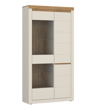 Naxxar Tall Display Cabinet with 2 Doors (LH) in Cashmere and Stone Oak