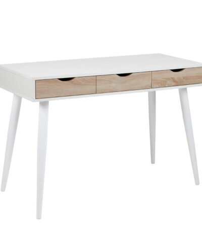 Neptun 3 Drawer Desk in White with 3 Oak Drawers
