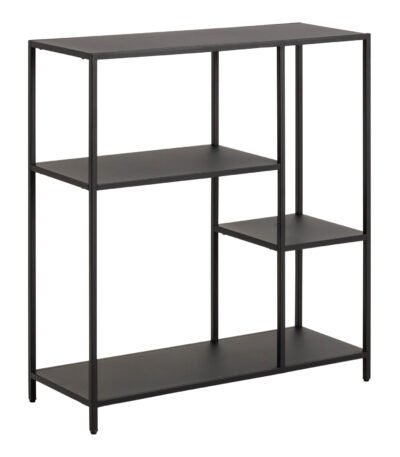 Newcastle Asymmetrical Bookcase with 3 Shelves in Matt Black
