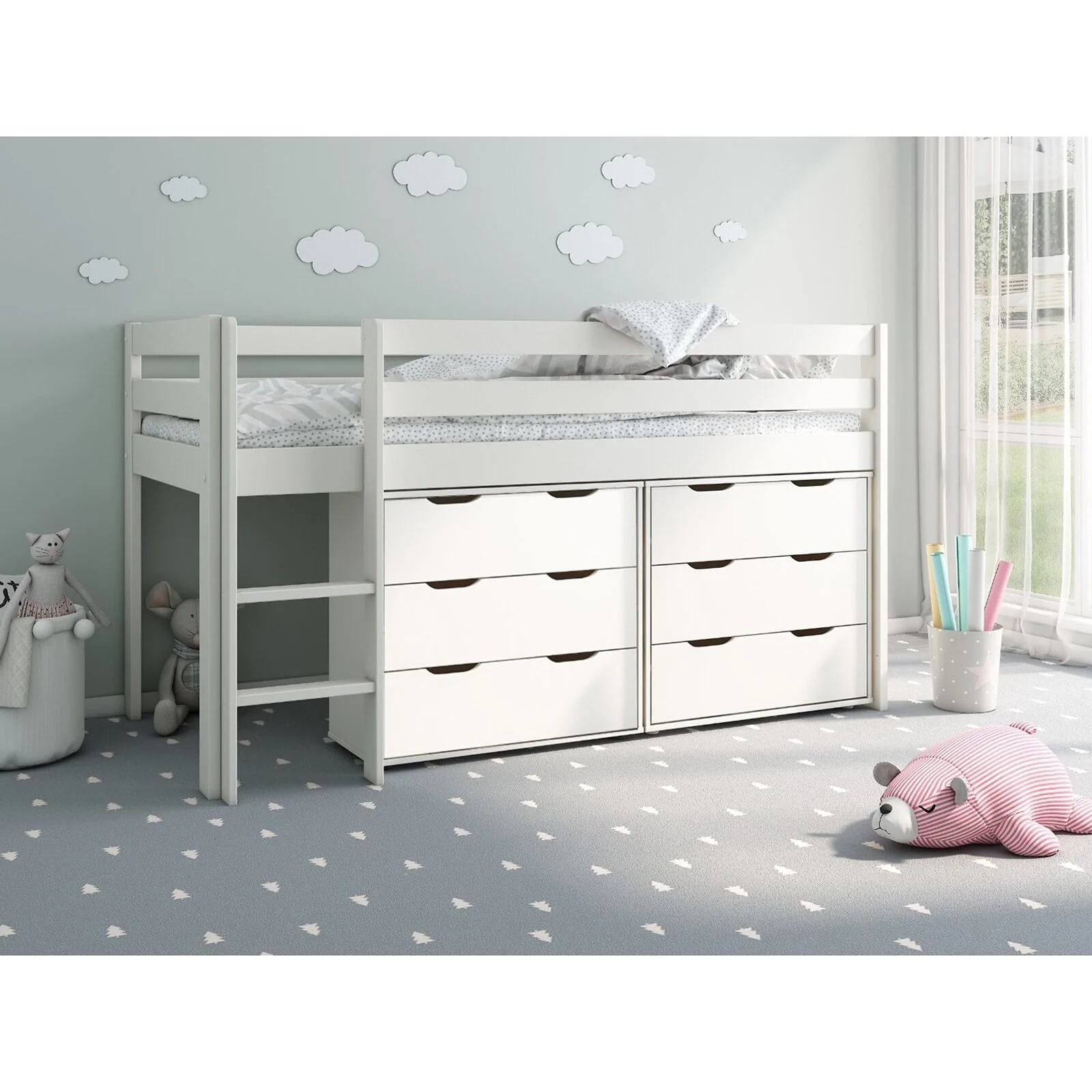 Nora Mid Sleeper 6 Drawer Set Grey Nora Mid Sleeper 6 Drawer Set Grey