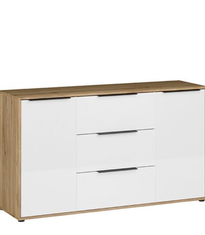 Orkney 3 Drawer Sideboard with 2 Doors in Mauvella Oak and White Gloss