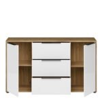 Orkney 3 Drawer Sideboard with 2 Doors in Mauvella Oak and White Gloss