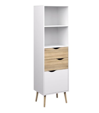 Oslo Bookcase 2 Drawers 1 Door in White and Oak