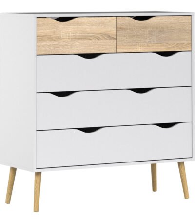 Oslo Chest of 5 Drawers in White and Oak