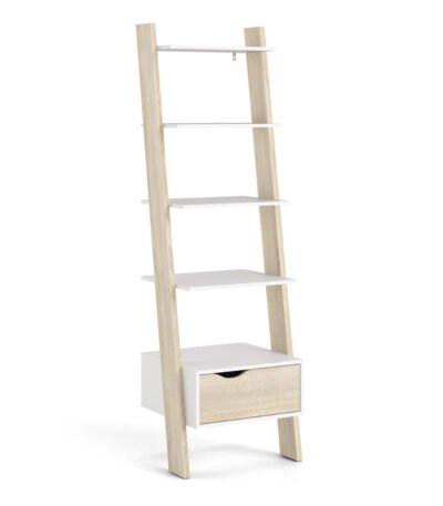 Oslo Leaning Bookcase 1 Drawer in White and Oak