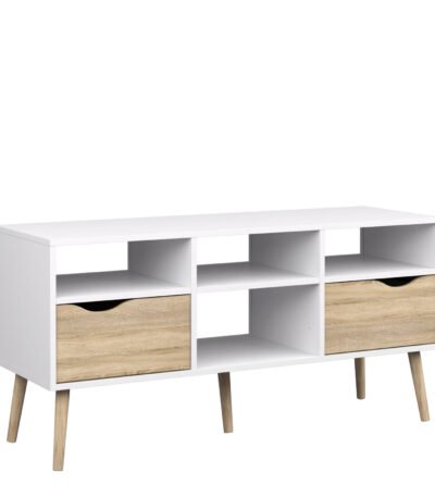 Oslo TV Unit Wide 2 Drawers 4 Shelves in White and Oak