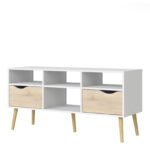 Oslo TV Unit Wide 2 Drawers 4 Shelves in White and Oak