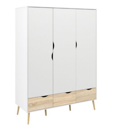 Oslo Wardrobe 3 Doors 3 Drawers in White and Oak