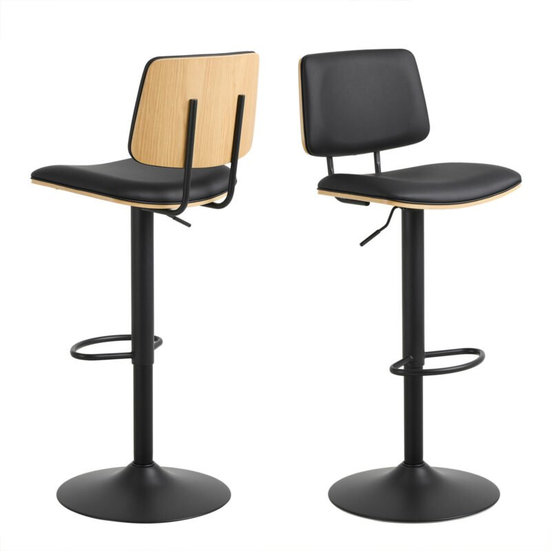 Owen Swivel Bar Stool With Height Adjustable Function in Matt Black