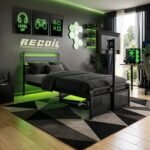 Panther Gaming TV Bed with LED Lights & Storage Black Metal