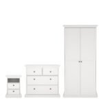 Paris Package - Bedside 2 Drawers + Chest of 4 Drawers + Wardrobe with 2 Doors White