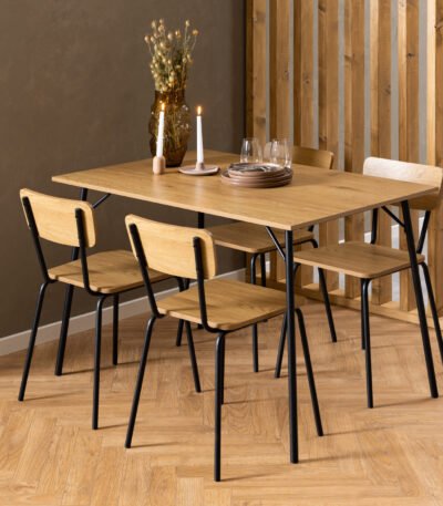 Peru Dining Table in Black and Oak 120x80cm includes 4 Peru Dining Chairs in Steel and Oak