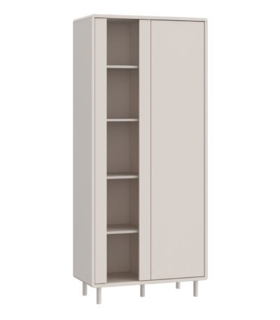Playly Tall Storage Cabinet with Door and Concealed Open Shelving in Sand