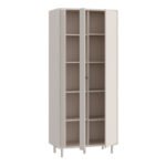 Playly Tall Storage Cabinet with Door and Concealed Open Shelving in Sand