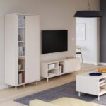Playly Tall Storage Cabinet with Door and Concealed Open Shelving in Sand