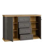 Pontypool 4 Drawer & 2-Door Sideboard in Grey and Mauvella Oak