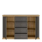 Pontypool 4 Drawer & 2-Door Sideboard in Grey and Mauvella Oak
