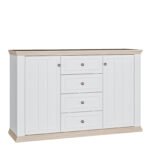 Pontypool 4 Drawer & 2 Door Sideboard in White and Riva Oak