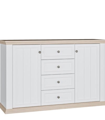 Pontypool 4 Drawer & 2 Door Sideboard in White and Riva Oak