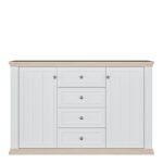 Pontypool 4 Drawer & 2 Door Sideboard in White and Riva Oak