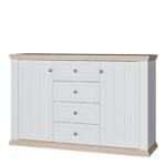 Pontypool 4 Drawer & 2 Door Sideboard in White and Riva Oak