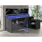 Power W L-Shaped Corner Gaming Desk with LED Lights