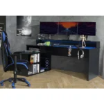 Power W L-Shaped Corner Gaming Desk with LED Lights