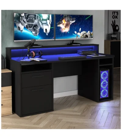 Power Z Computer Gaming Desk with LED Lights Black