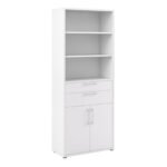 Prima Bookcase 3 Shelves with 2 Drawers 2 Doors