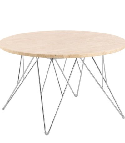 Prunus Round Coffee Table in Matt Beige and Chrome Steel Base 80x46.4cm