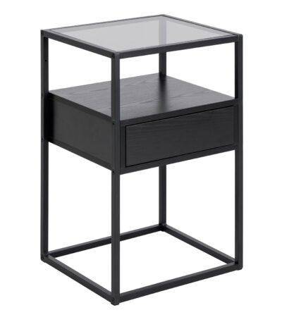 Randolf Bedside Table in Black with Smoked Glass