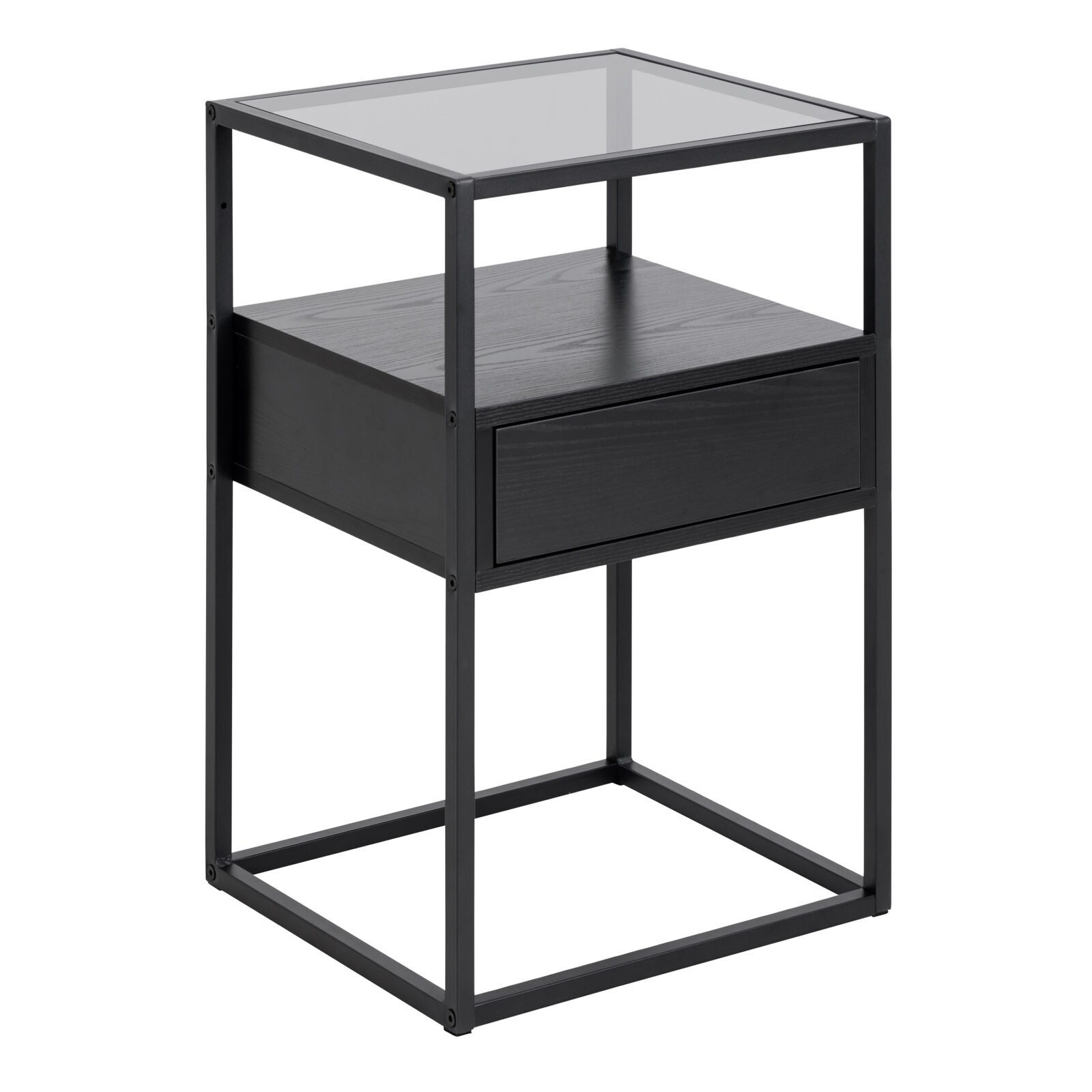 Randolf Bedside Table in Black with Smoked Glass Randolf Bedside Table in Black with Smoked Glass