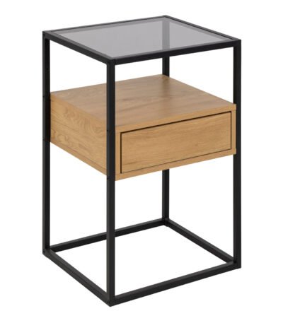 Randolf Square Bedside Table with 1 Drawer in Black and Oak