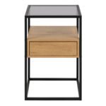 Randolf Square Bedside Table with 1 Drawer in Black and Oak