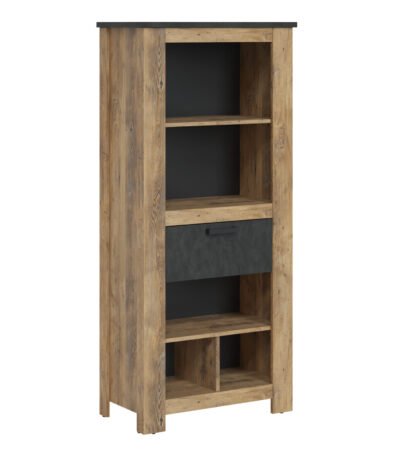 Rapallo 1 Drawer Bookcase in Chestnut and Matera Grey