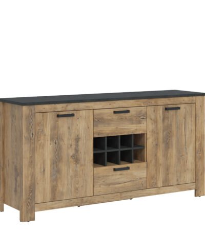 Rapallo 2 Door 2 Drawer Sideboard with Wine Rack in Chestnut and Matera Grey