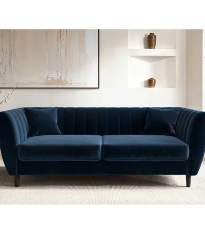 Remi 3 Seater Mid Century Navy Velvet Sofa