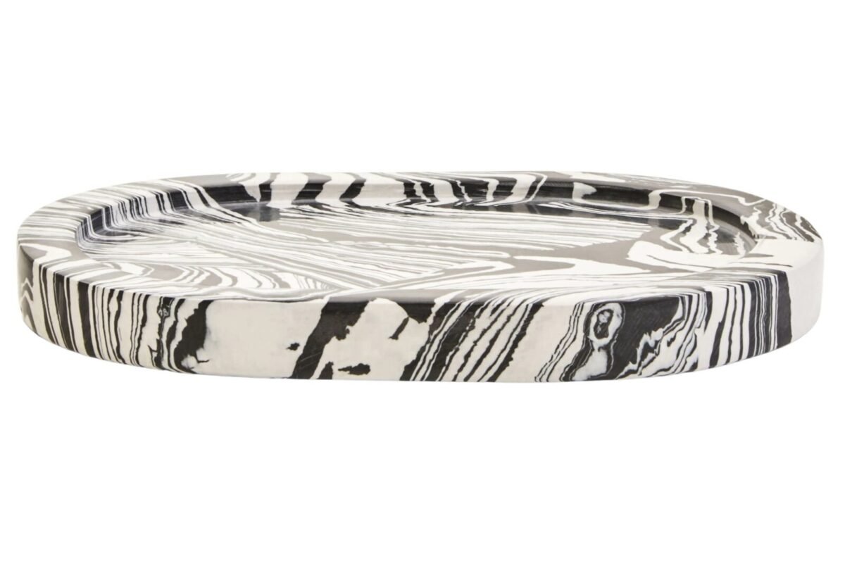 Rona Black and White Marble Oval Tray