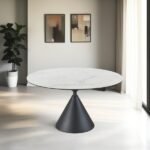 Round Ceramic Dining Table with Conical Base