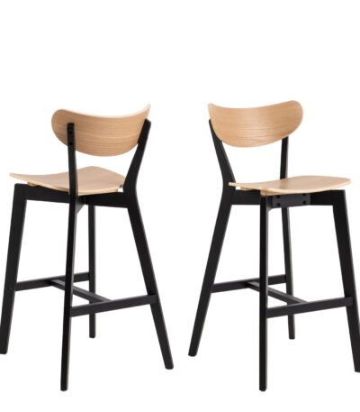 Roxby Bar Stool, Black and Oak Set of 2