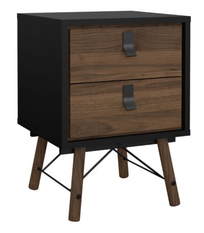 Ry Bedside Cabinet 2 Drawer in Matt Black Walnut