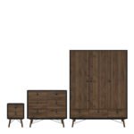 Ry Package - Wardrobe 3 Doors + 3 Drawers + Double chest 6 Drawers + Bedside Cabinet 2 Drawers in Matt Black Walnut